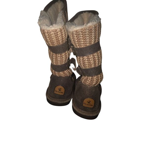 Bearpaw Boots Womens 11 Boshie Shearling Brown Leather Sheepskin Fur Knit Trim - Picture 3 of 5